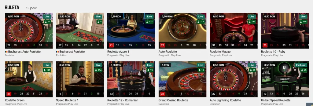 Opțiuni de ruletă la Unibet